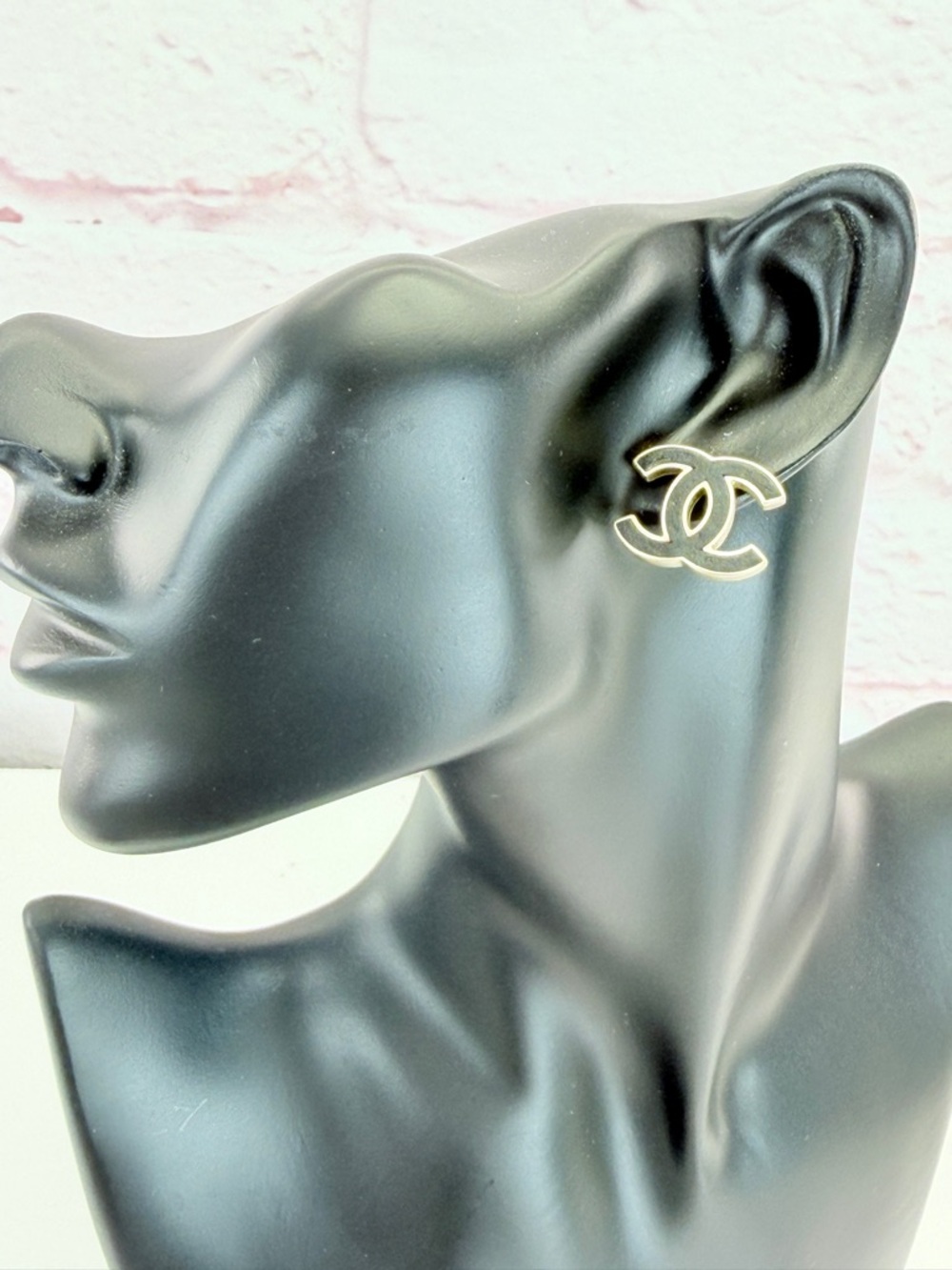 Authentic CHANEL Lambskin Gold CC Logo Earrings - Interlocking Double C Studs